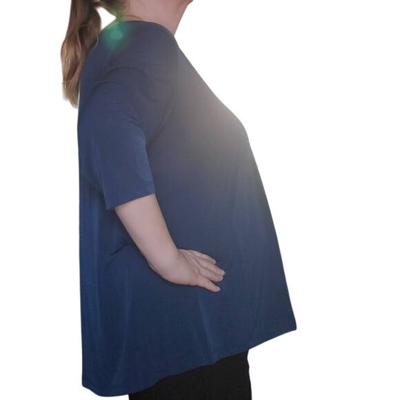 Susan Graver Essentials Size 3X Navy Liquid Knit 3/4 Sleeve V Neck Top Casual - Picture 3 of 9